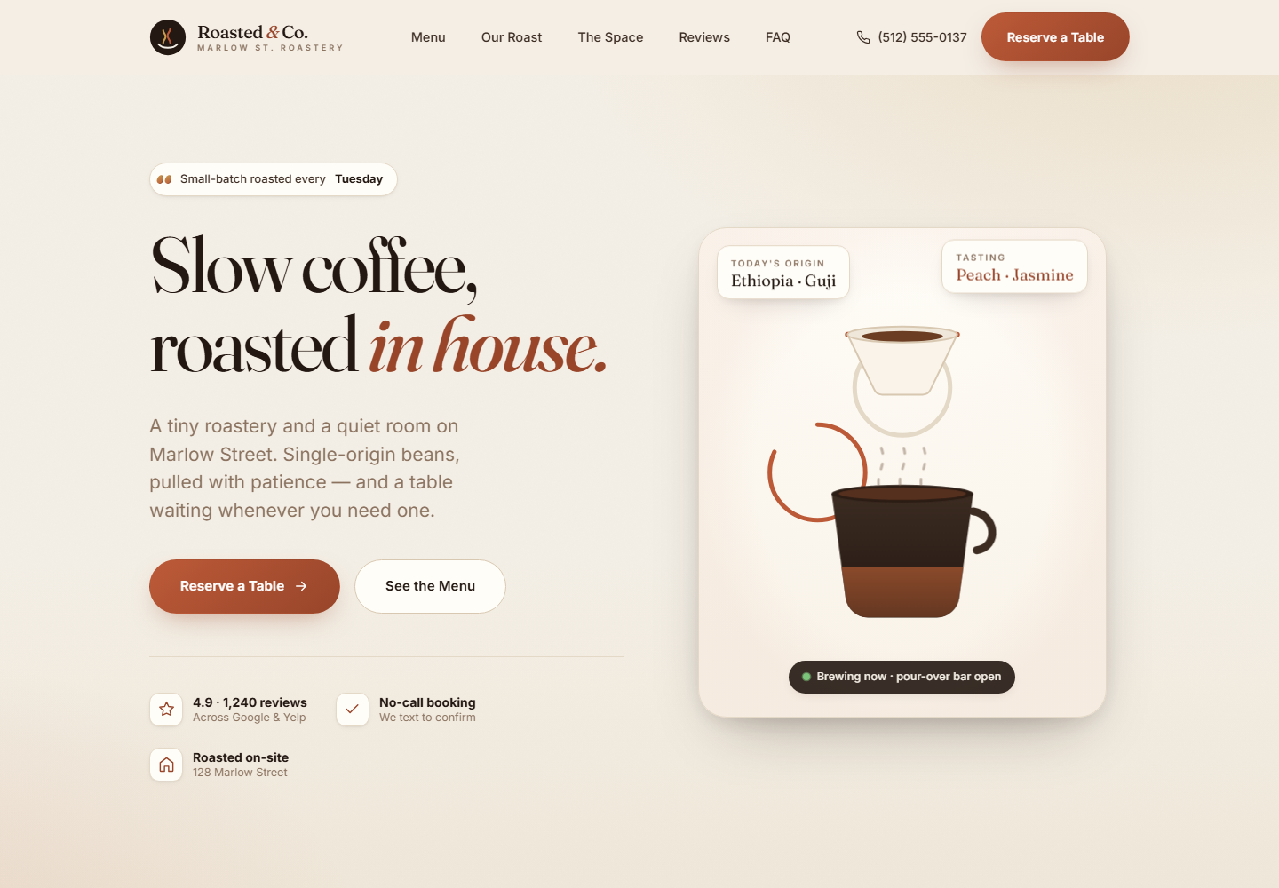 Coffee shop landing page