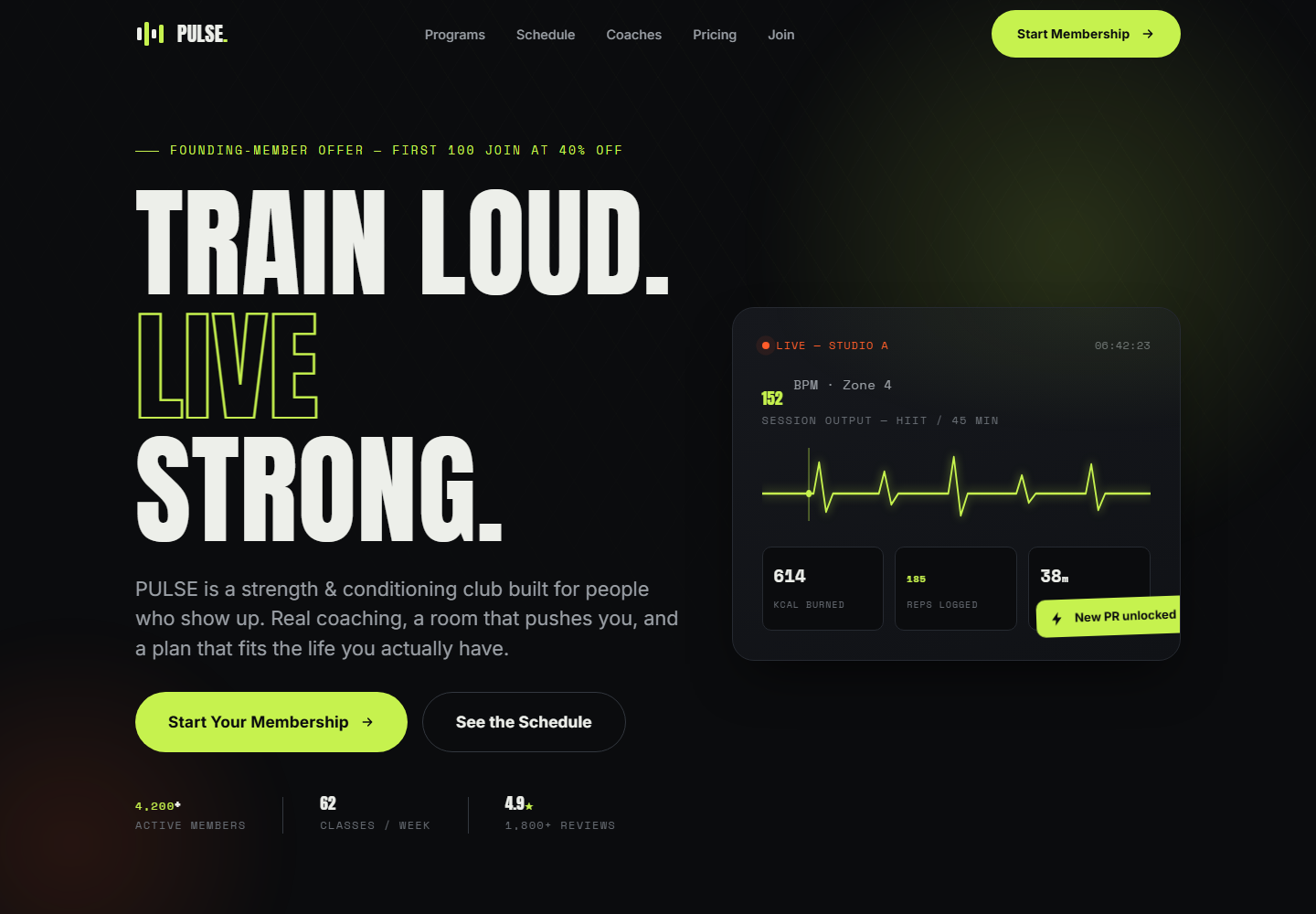 Fitness studio landing page